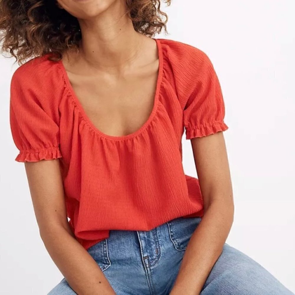 Madewell Texture & Thread Red Peasant Top